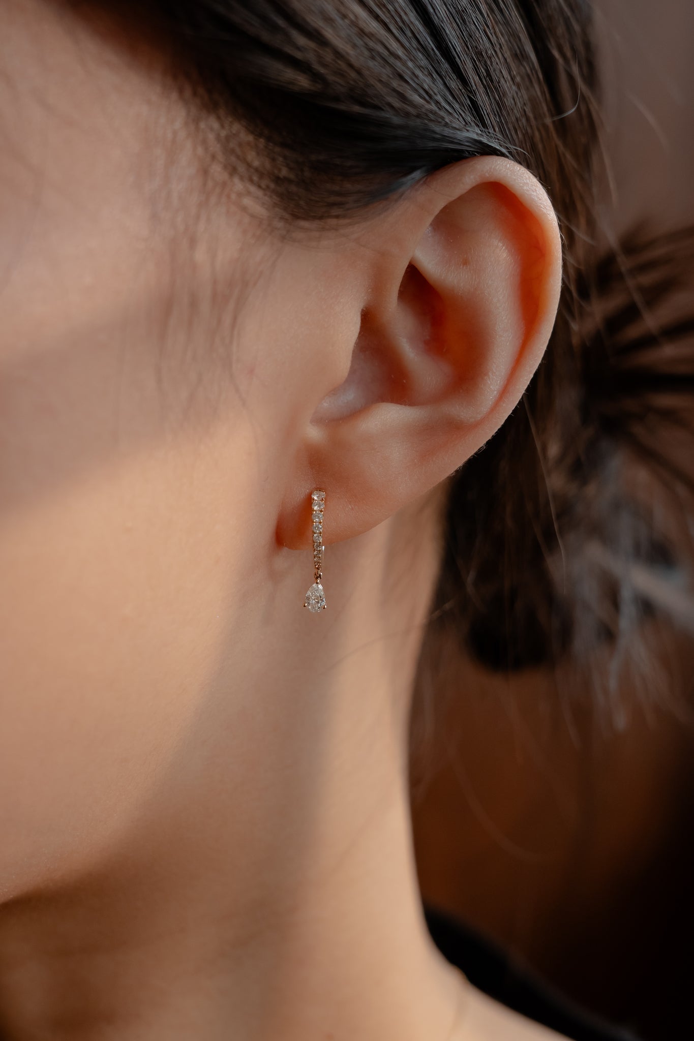 Lumière Diamond Drop Hoops - 18k